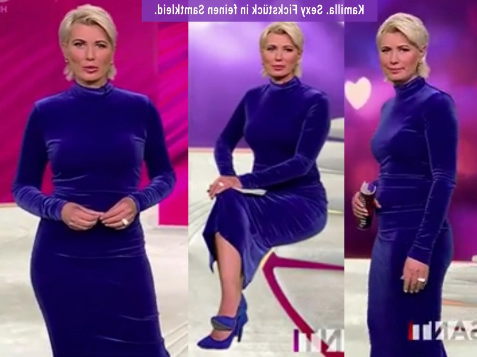 Kamilla S. Geile Blonde Fickschlampe Im Blauen Samtkleid.