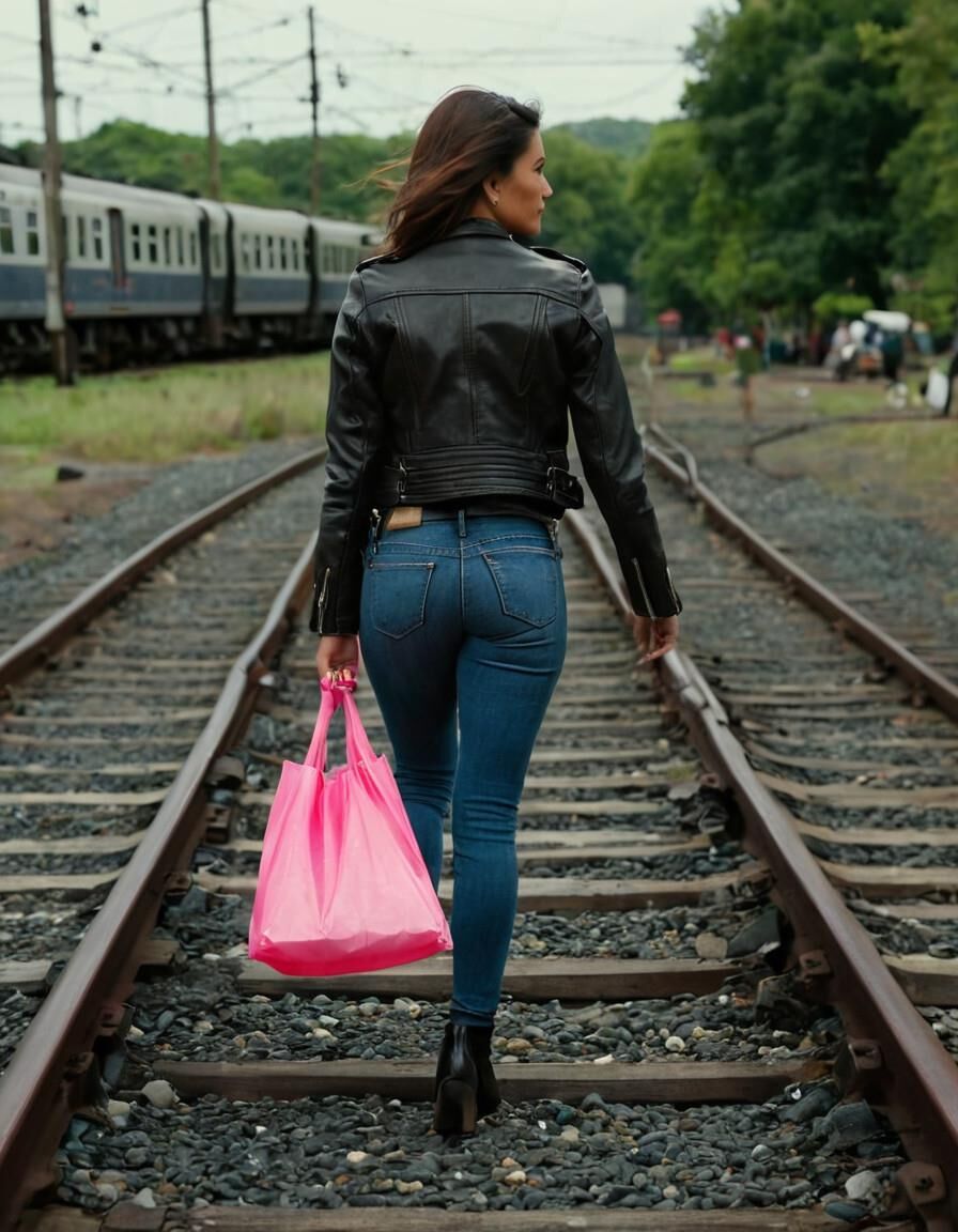 A.I. In leather on a railroad