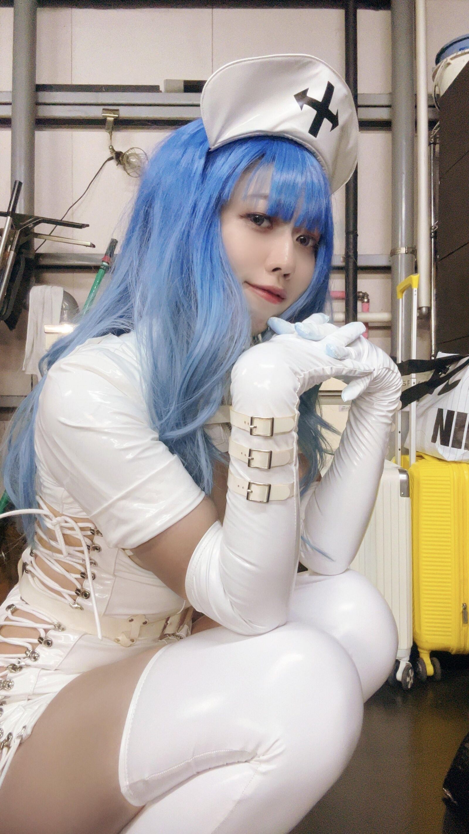 Asiático, falta, nylons