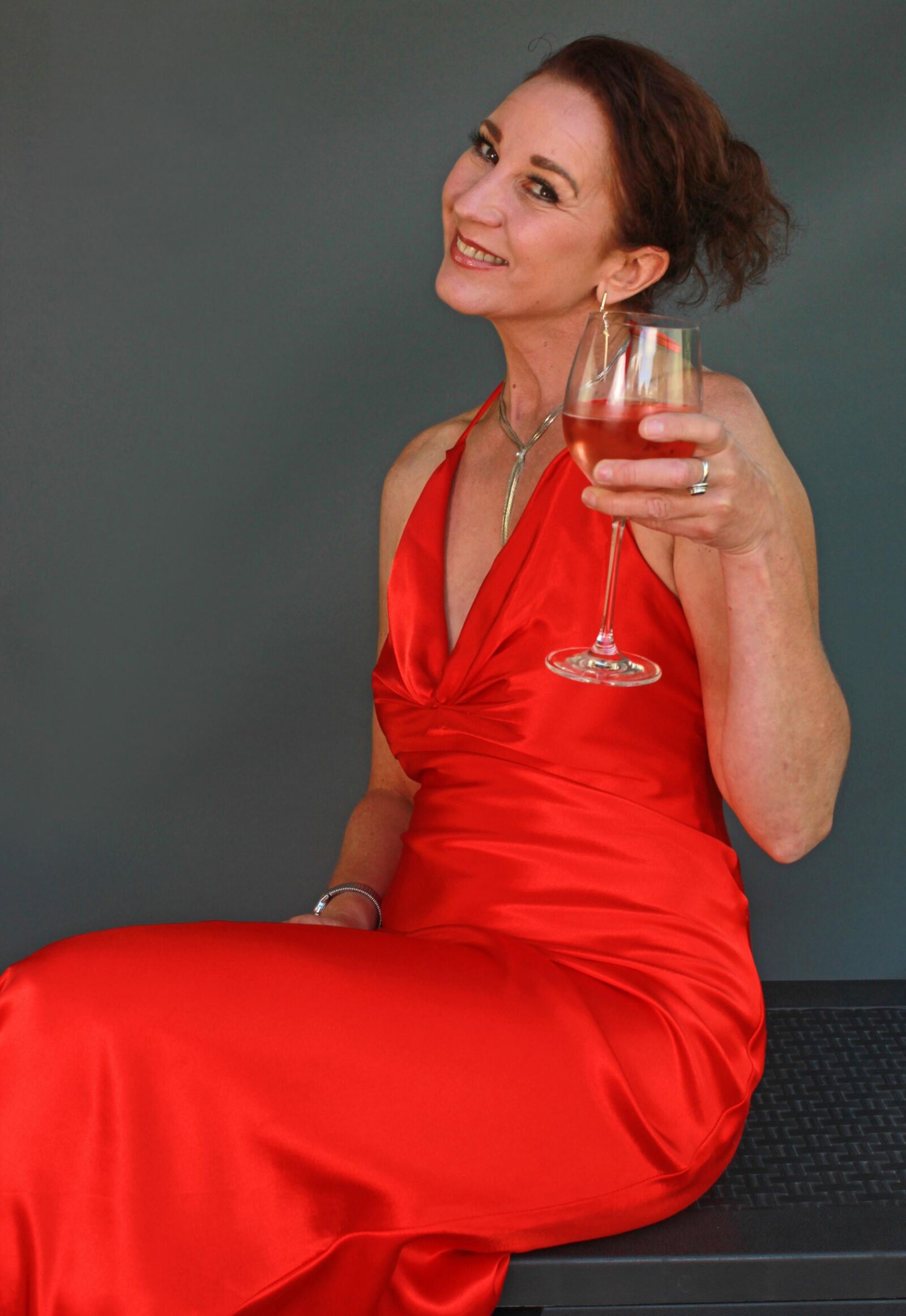 Mature fuckpig wining and reclining in red satin (NN)