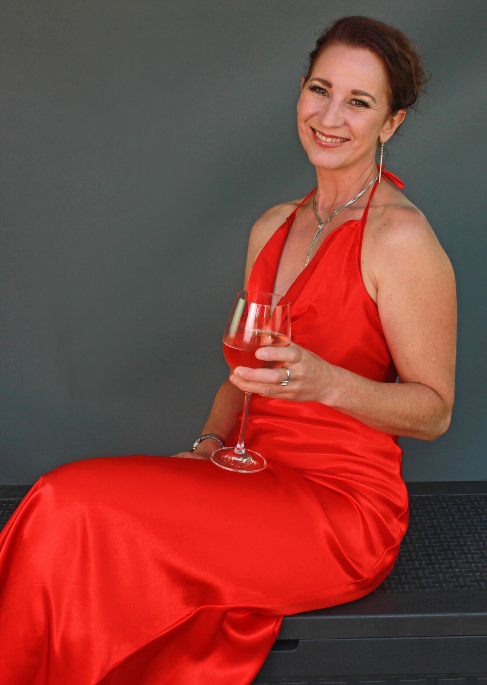 Mature fuckpig wining and reclining in red satin (NN)