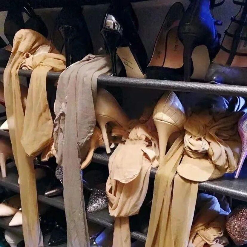 Hanging Hosiery, pantyhose drawers, discarded nylon and vintage 