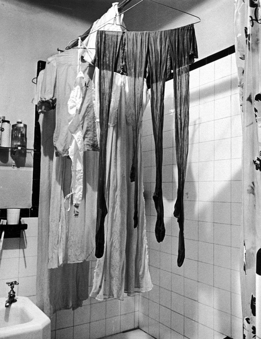 Hanging Hosiery, pantyhose drawers, discarded nylon and vintage 