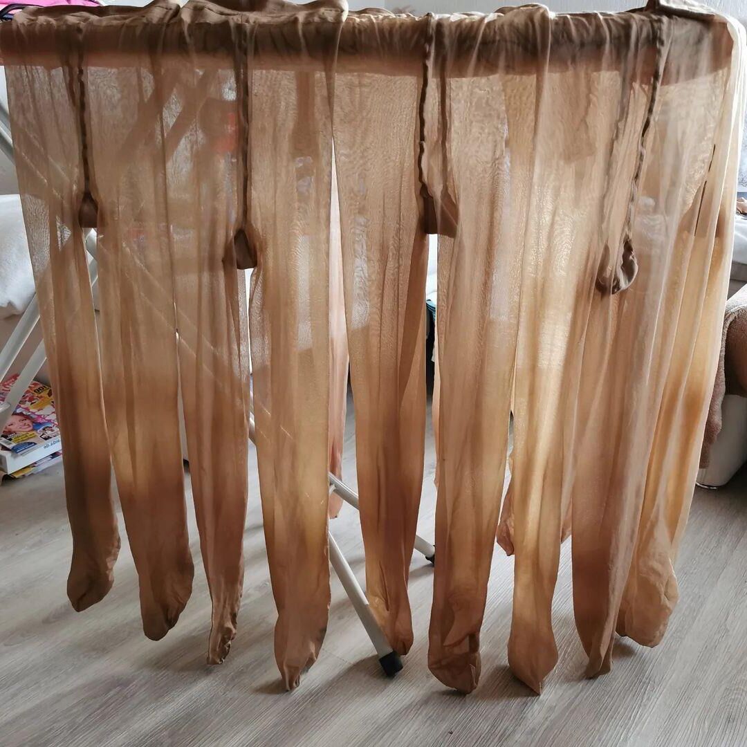 Hanging Hosiery, pantyhose drawers, discarded nylon and vintage 