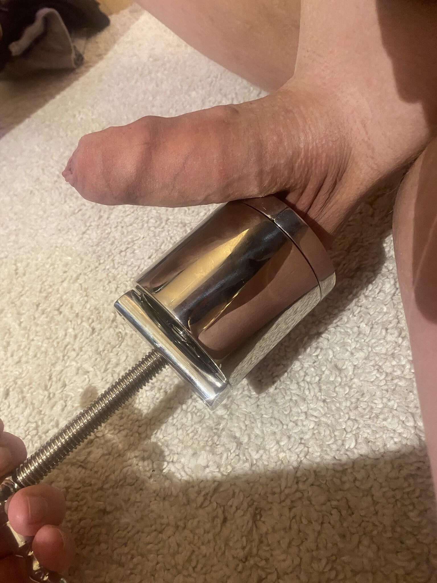Balls crushed to unwanted ejaculation without orgasm