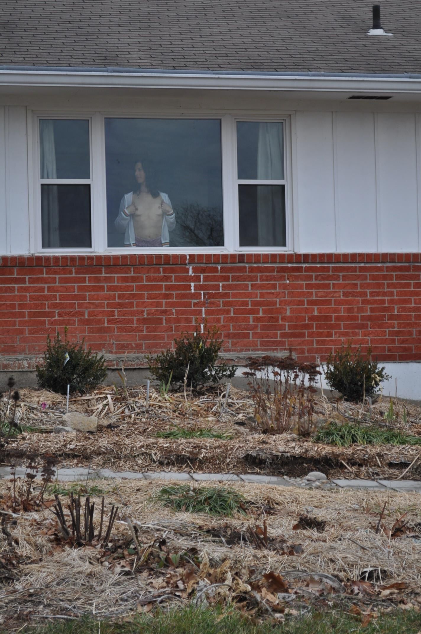 outside her house