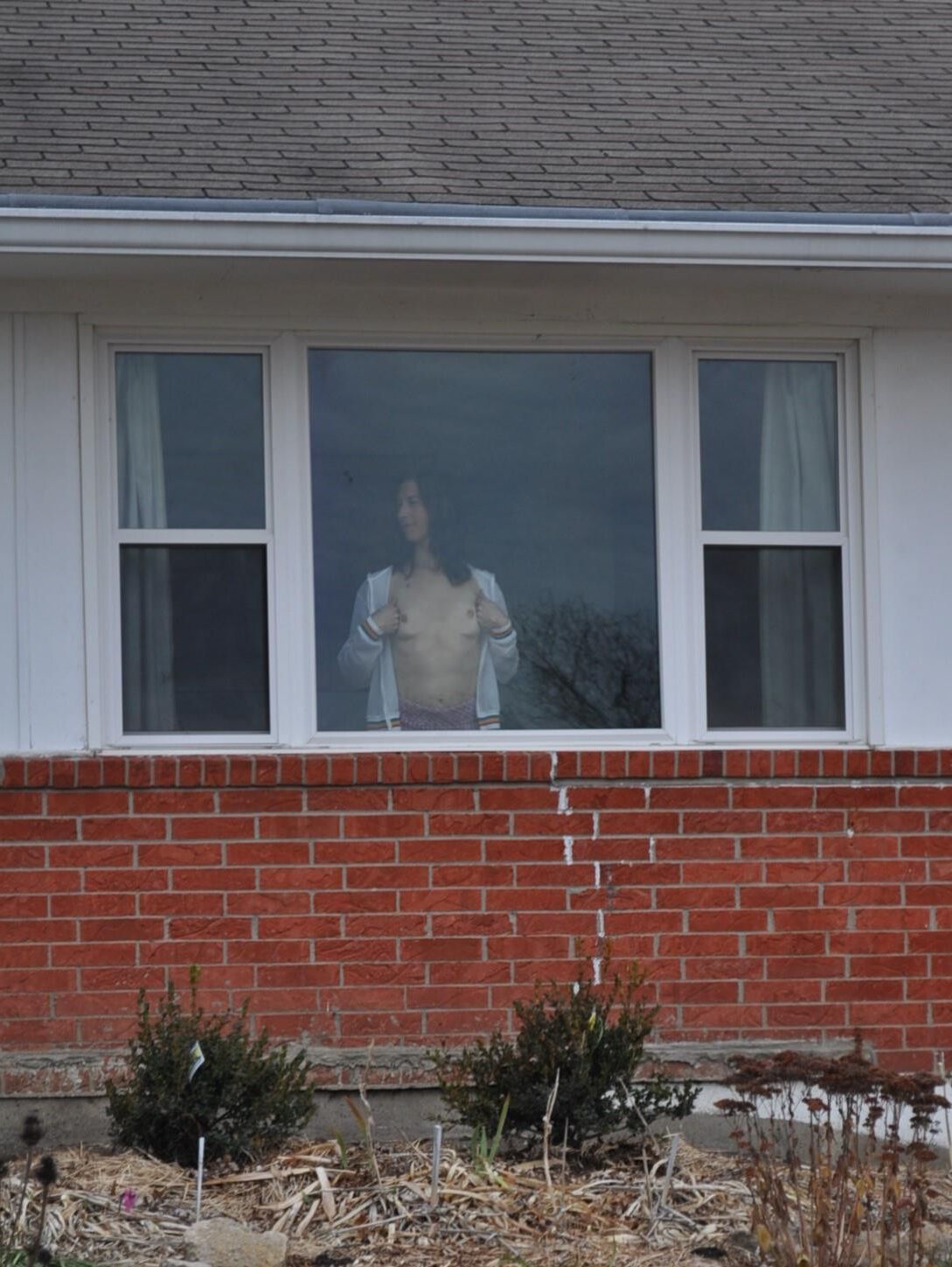 outside her house