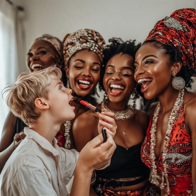 Black women feminizing white boys with lipstick