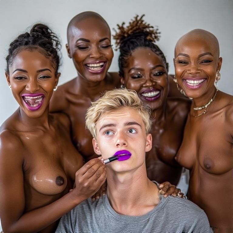 Black women feminizing white boys with lipstick