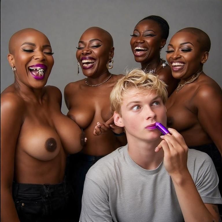 Black women feminizing white boys with lipstick