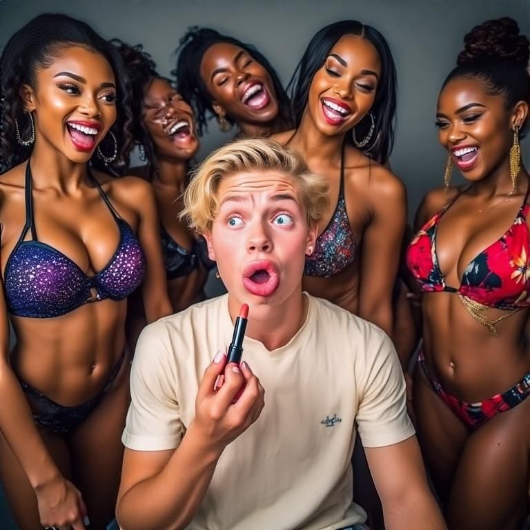 Black women feminizing white boys with lipstick