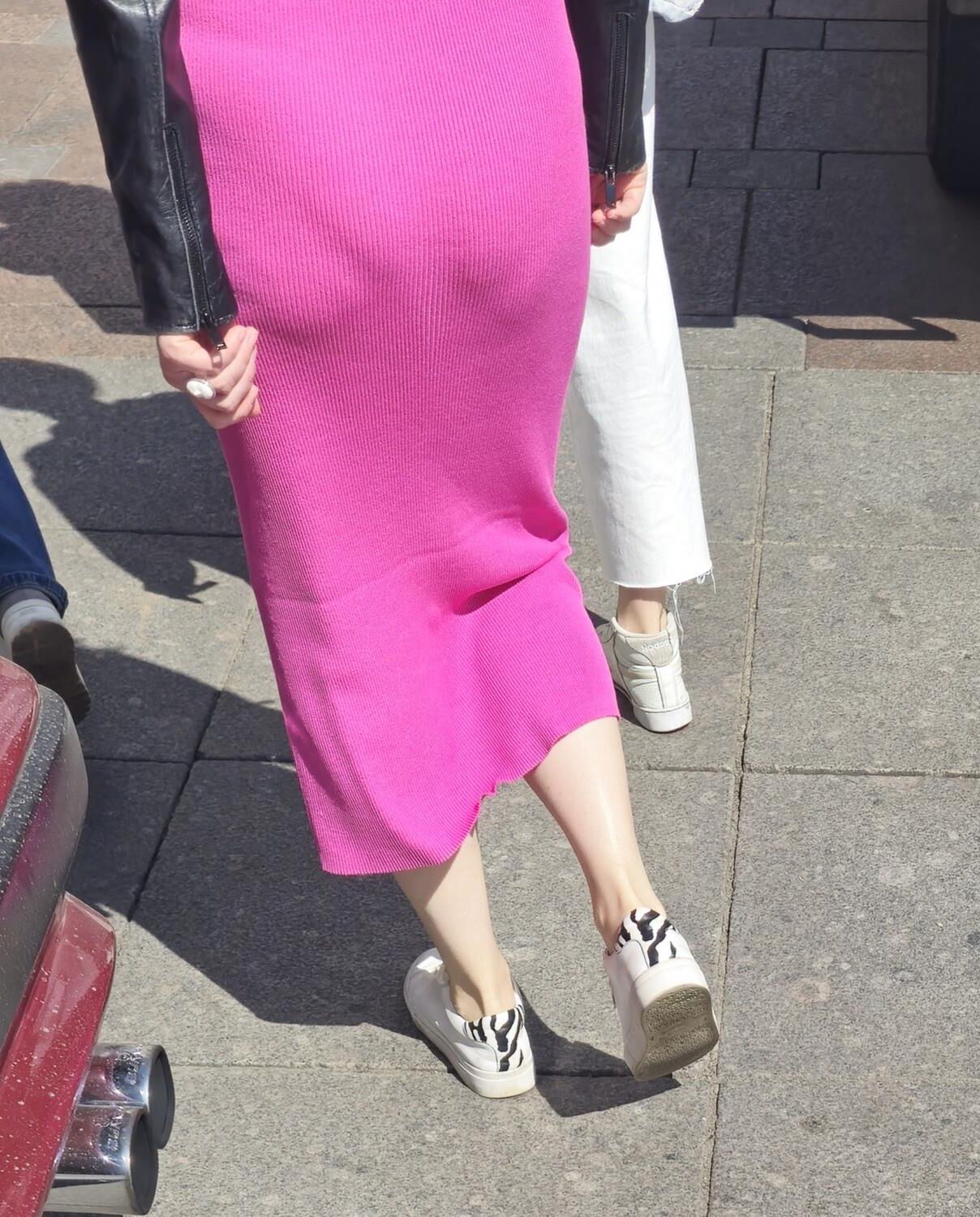 Girl with big ass in long pink dress