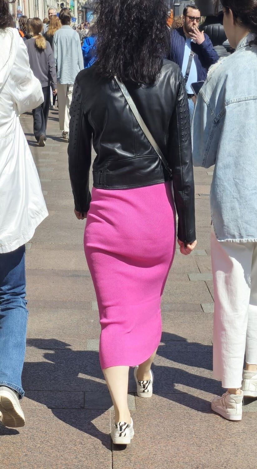 Girl with big ass in long pink dress