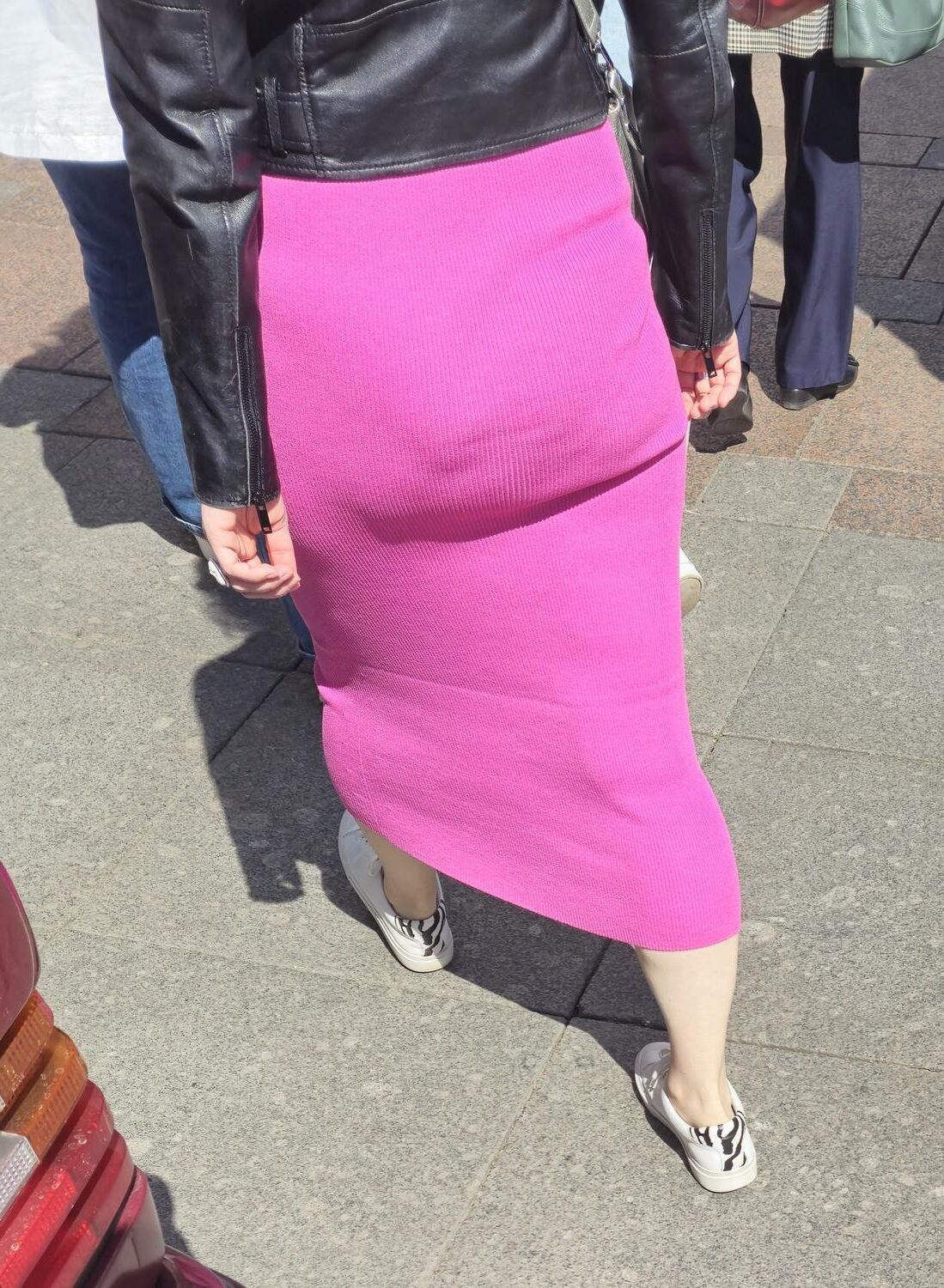 Girl with big ass in long pink dress