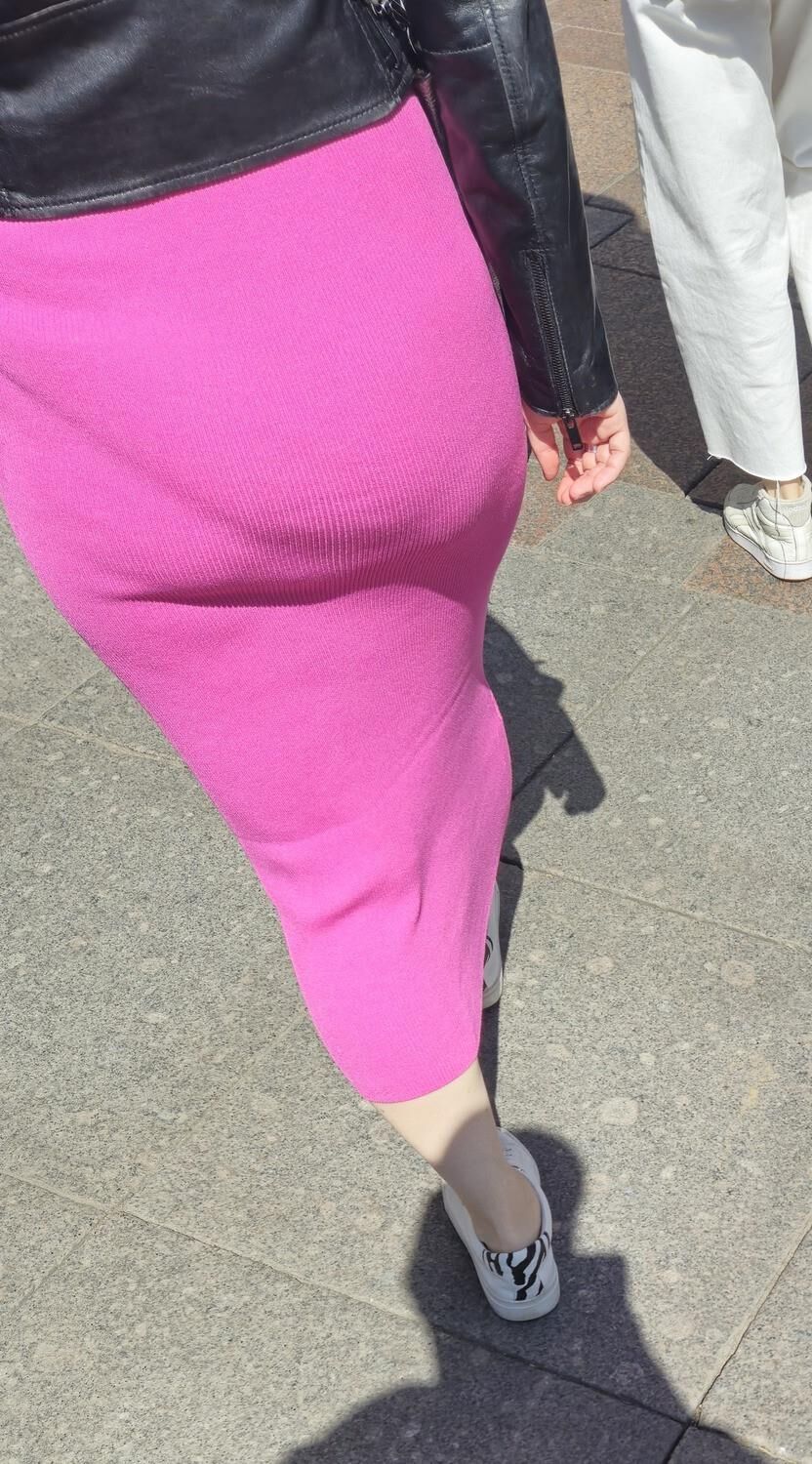 Girl with big ass in long pink dress