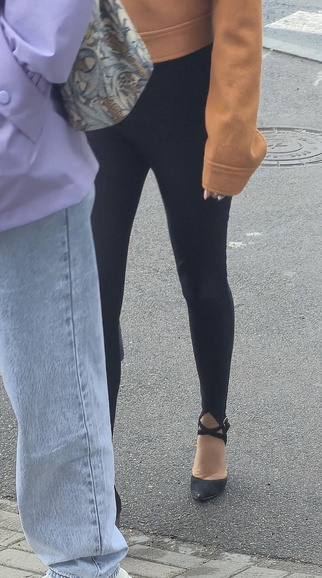 Woman in leggins and suede heels