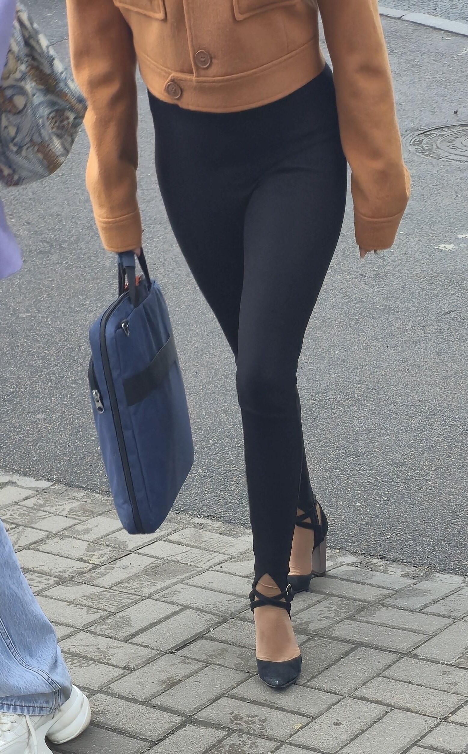 Woman in leggins and suede heels