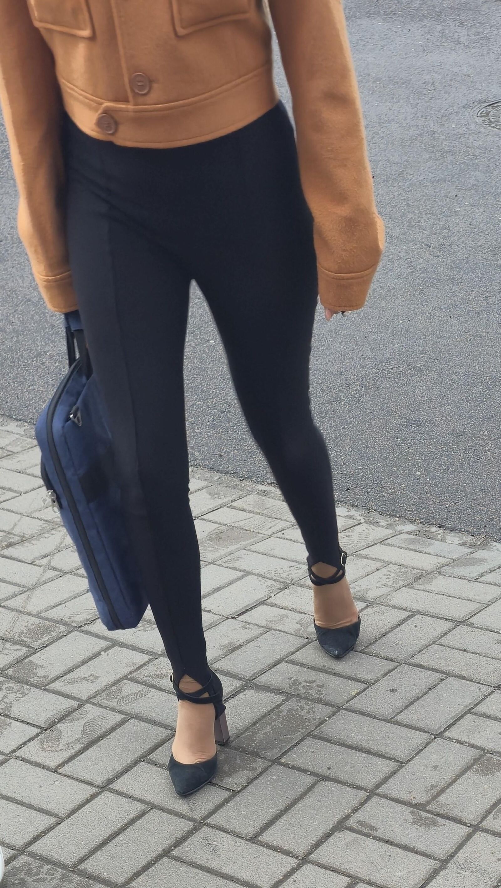 Woman in leggins and suede heels