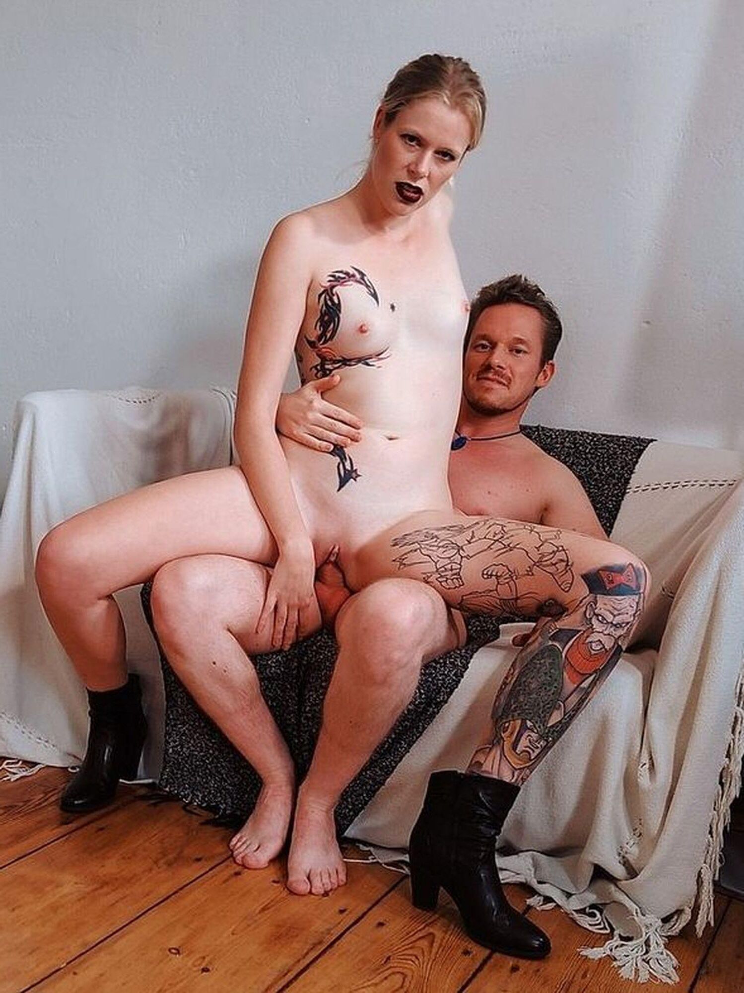 POV weird chav couple enjoy to fuck in front of their slave