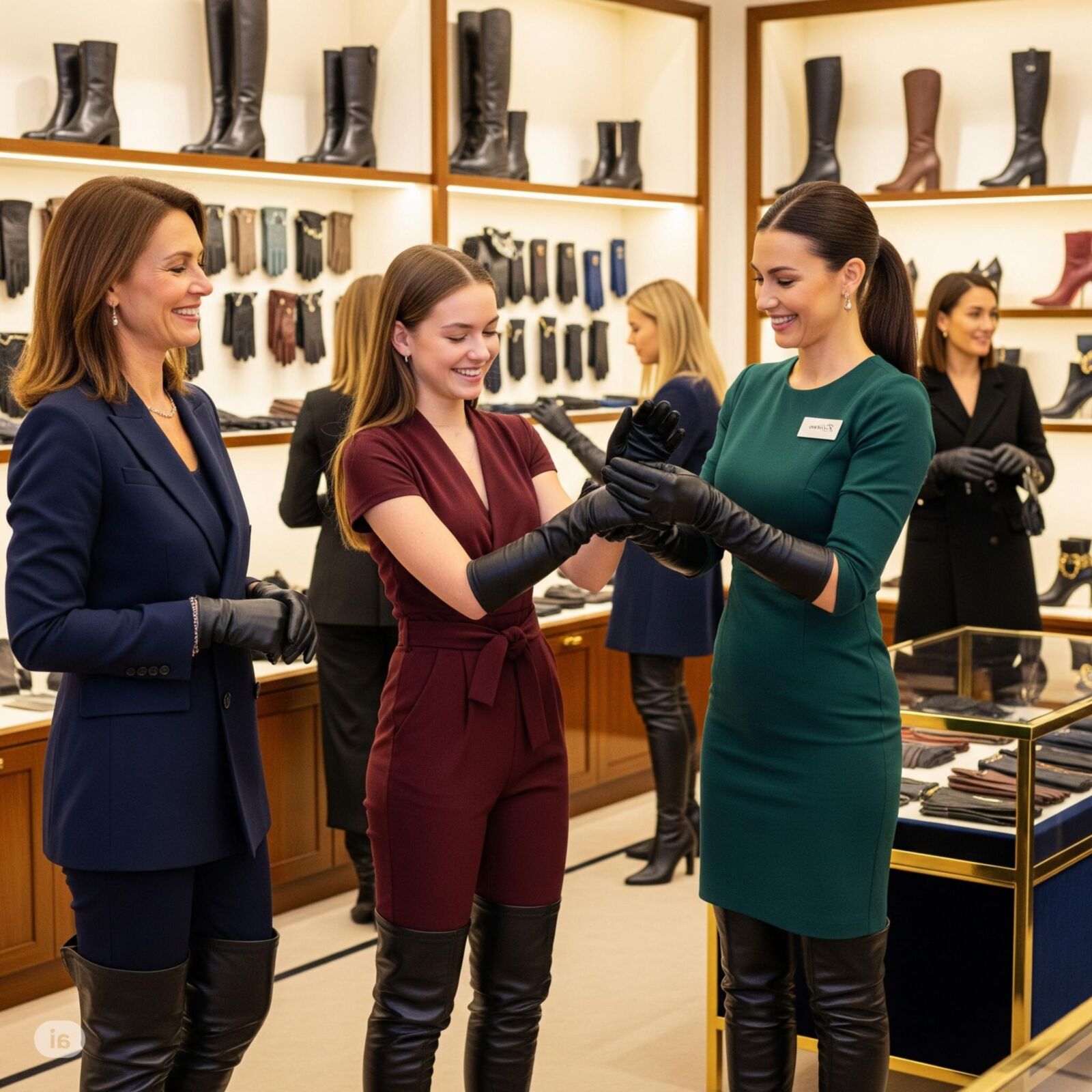 Her first leather gloves on her hands 