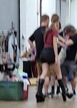 Public slut wears leather hooker boots and BDSM gear (CANDID)