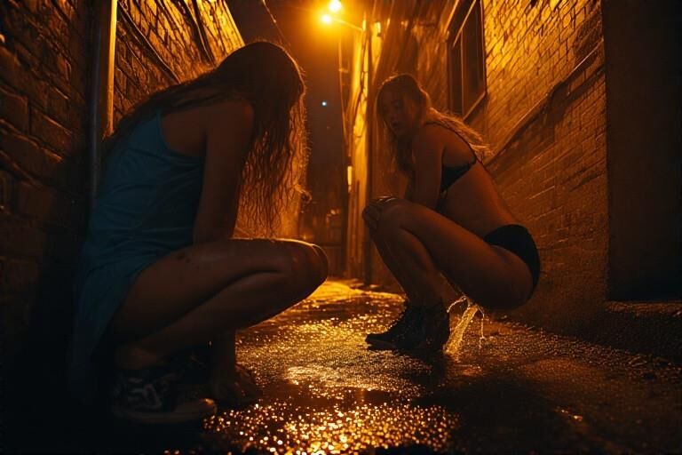 女性のルーが故障していないDAクラブでの荒い夜