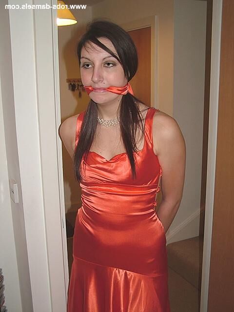 Manda Marie Bound in Orange Satin Dress