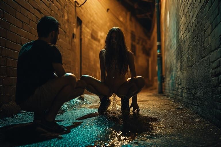 女性のルーが故障していないDAクラブでの荒い夜