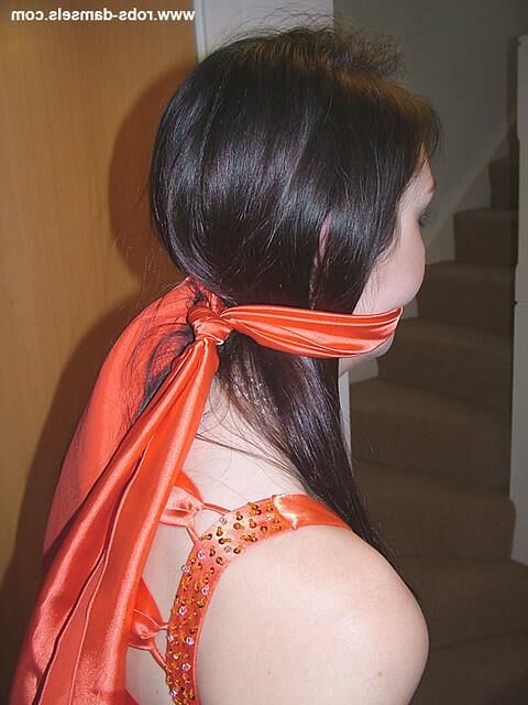 Manda Marie Bound in Orange Satin Dress