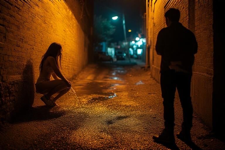女性のルーが故障していないDAクラブでの荒い夜