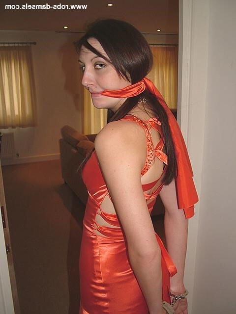 Manda Marie Bound in Orange Satin Dress