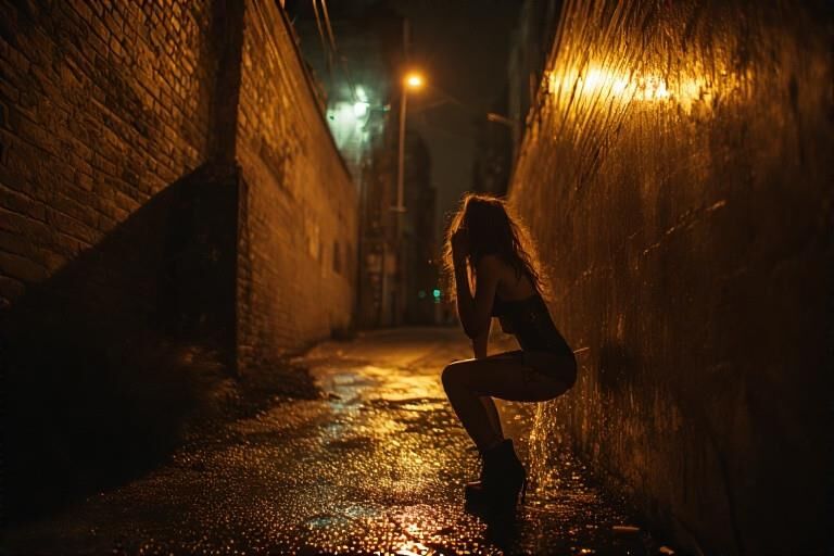 女性のルーが故障していないDAクラブでの荒い夜