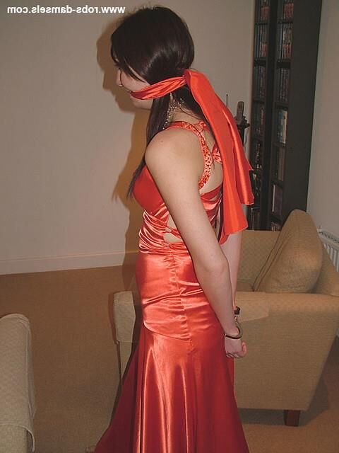 Manda Marie Bound in Orange Satin Dress