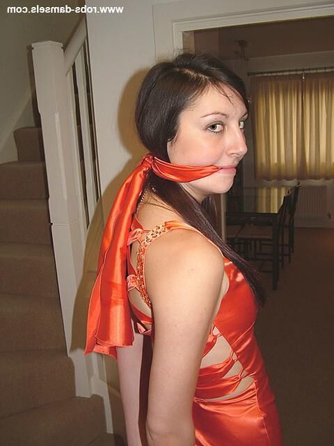 Manda Marie Bound in Orange Satin Dress