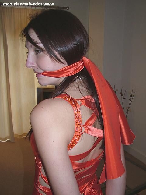 Manda Marie Bound in Orange Satin Dress