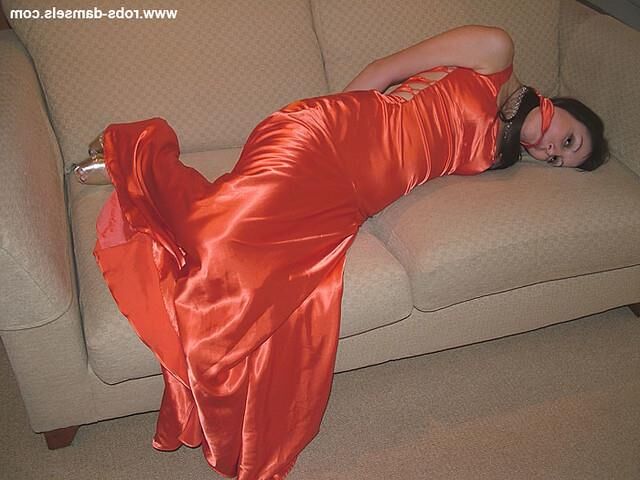 Manda Marie Bound in Orange Satin Dress