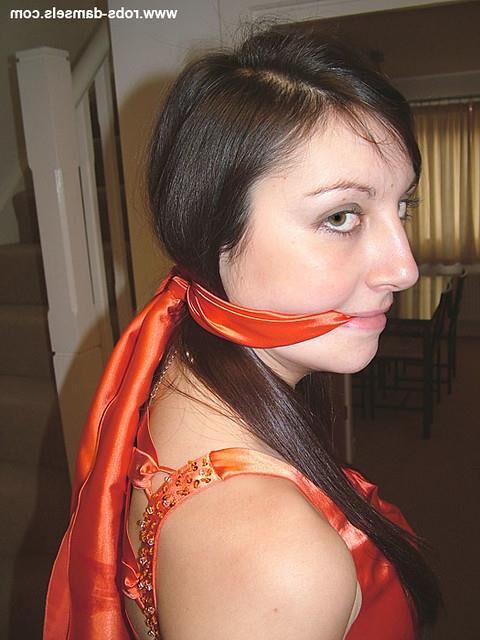 Manda Marie Bound in Orange Satin Dress