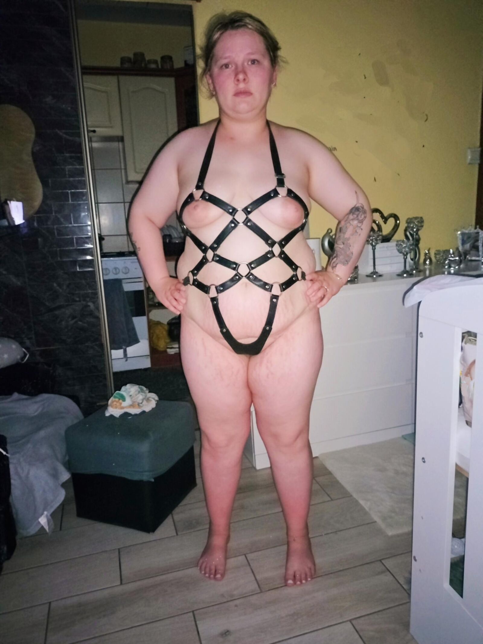 Wife Betty pig in harness. Please COMMENT and look more her 