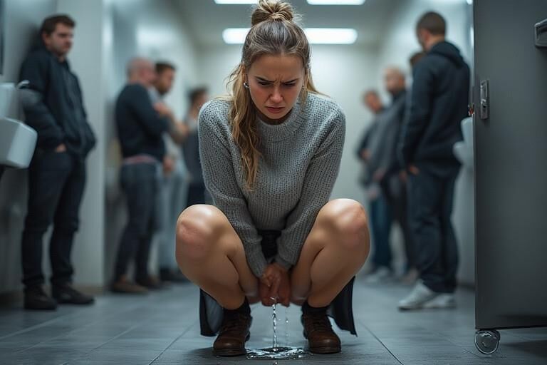 彼女は男性の部屋を小便に侵入しなければならなかったが、それでも失敗した