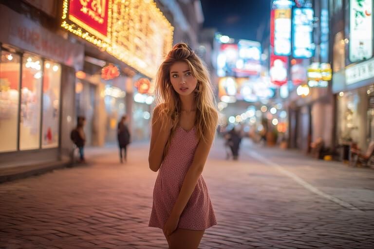 公衆トイレのない都市の若い女性