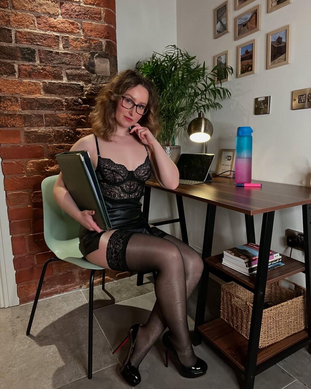 Milf, maduro, falta, nylons