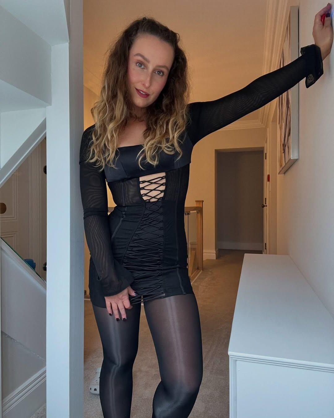 Milf, maduro, falta, nylons