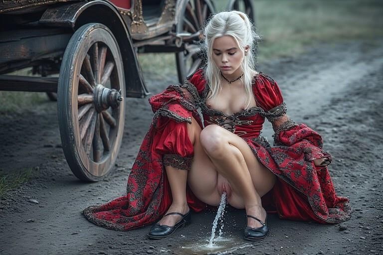 Parodia Rhaenyra Targaryen mijando desesperadamente na estrada de Kings
