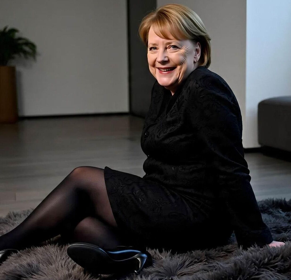 Angela Merkel Legshow in Nylons und hohen Hacken AI