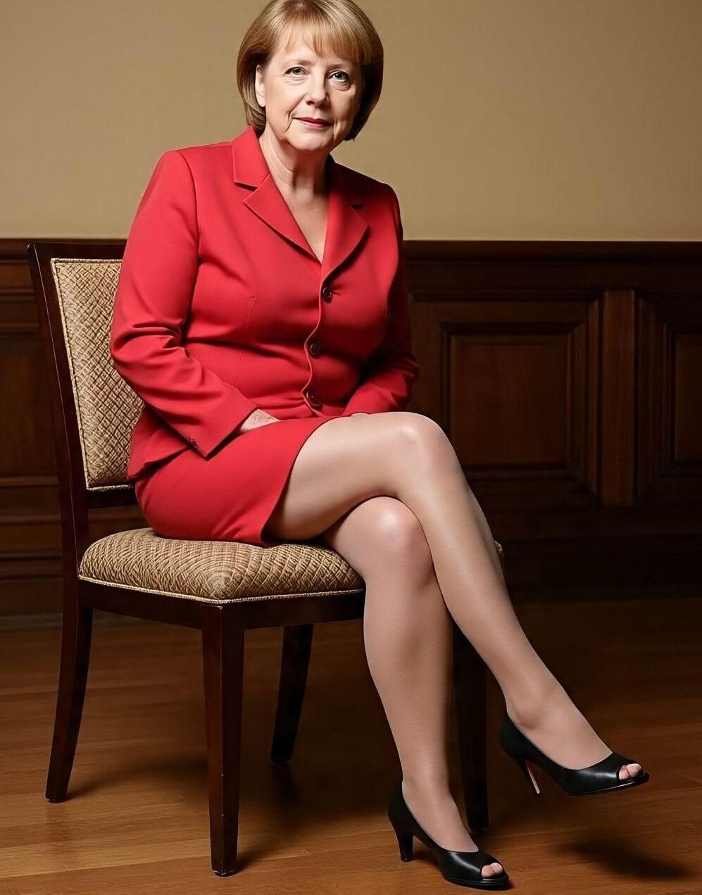Angela Merkel Legshow in Nylons und hohen Hacken AI