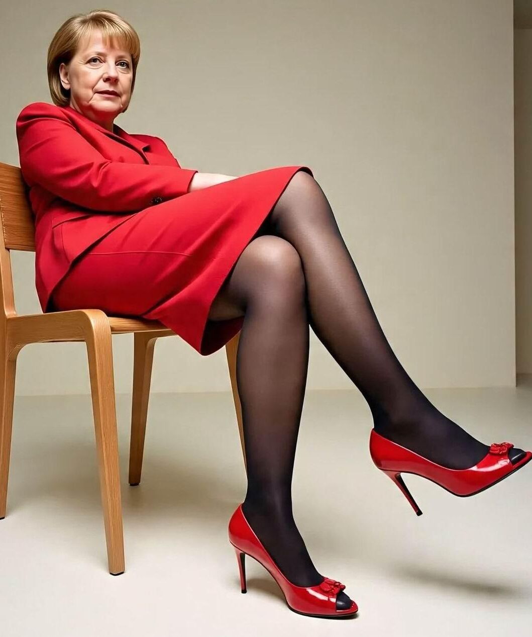 Angela Merkel Legshow in Nylons und hohen Hacken AI