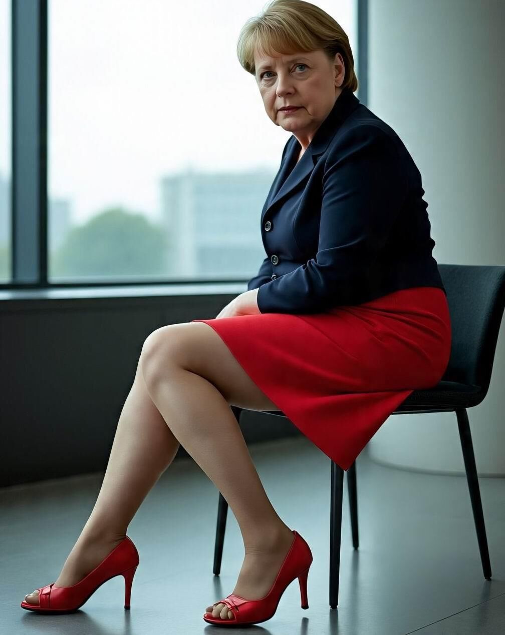 Angela Merkel Legshow in Nylons und hohen Hacken AI